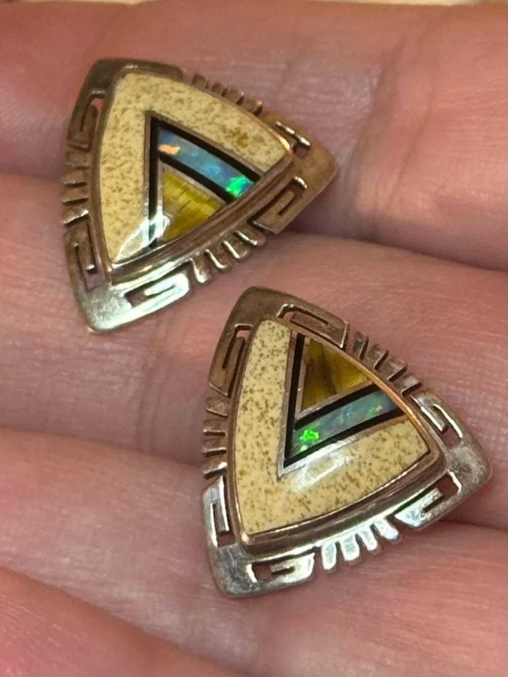 Native American Sterling VTG Inlay Earrings - Picture 16 of 16